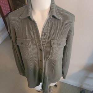 Lazypants Waffle Button Up Shirt Sage Size S